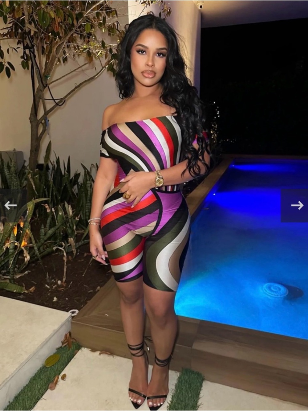 One-Shoulder Multi-Stripe Bodycon Dress in Purple and Black